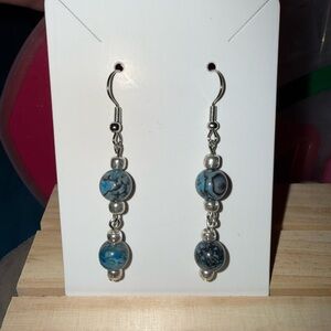Elegant Blue Stone and Silver Tone Dangle Earrings